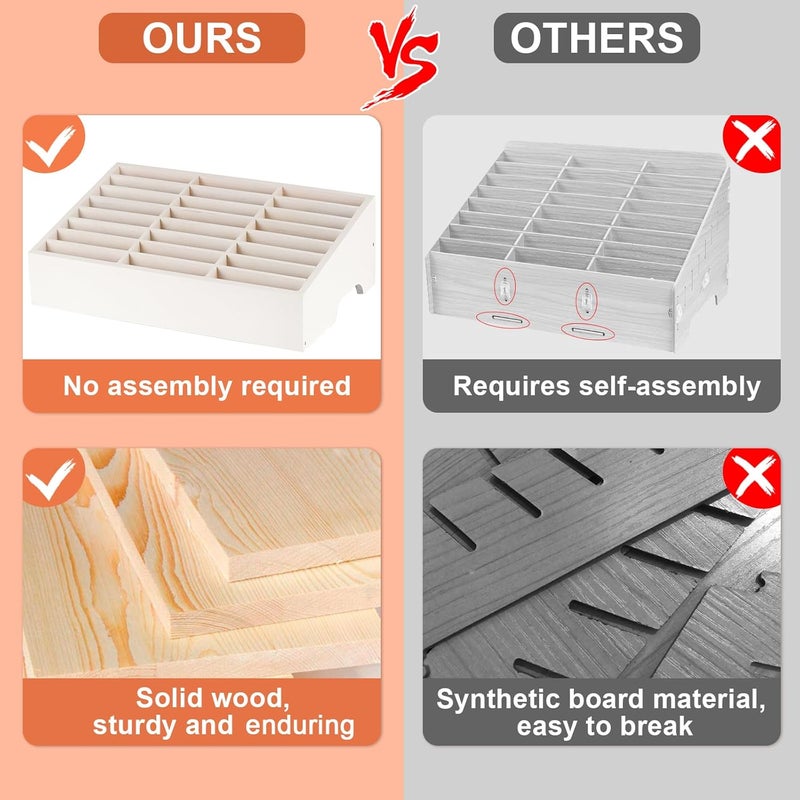 Lzttyee Wooden 24-Grid Cell Phones Storage Box Desktop Mobile Phone Holder Organizer for Office School Classroom (24-Grid White) - Image 2